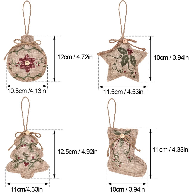 Jetec 12 Pieces Rustic Christmas Burlap Tree Ornaments Farmhouse Hanging Decorations Christmas Stocking Tree Ball Shaped Decor for Party - Image 2